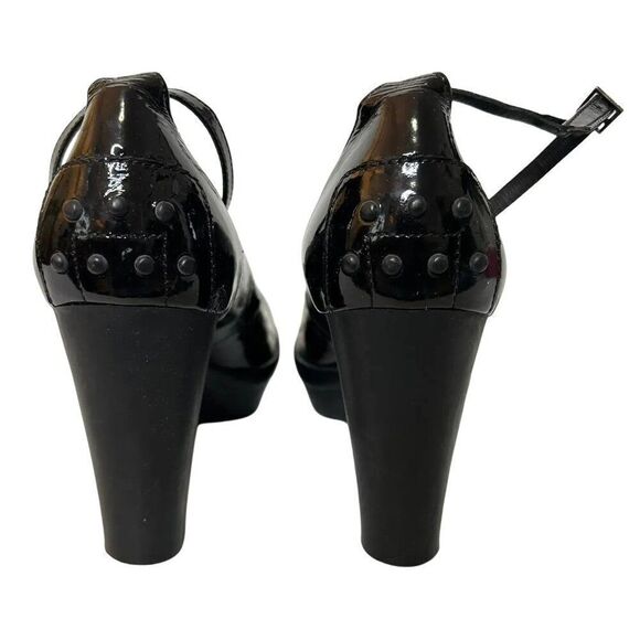 Tod's Black Patent Leather Block Heel Pumps with Ankle Strap - Picture 4 of 10